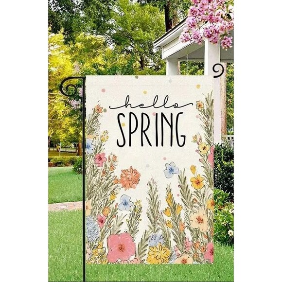 Garden Flag Hello Spring 12x18in Burlap Double-sided Floral - Picture 1 of 1